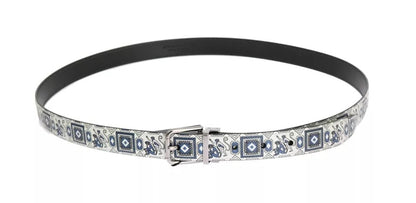 طقم هدايا من دولتشي آند غابانا، حزام من الجلد باللونين الأبيض والأزرق، مع ربطة عنق من الحرير