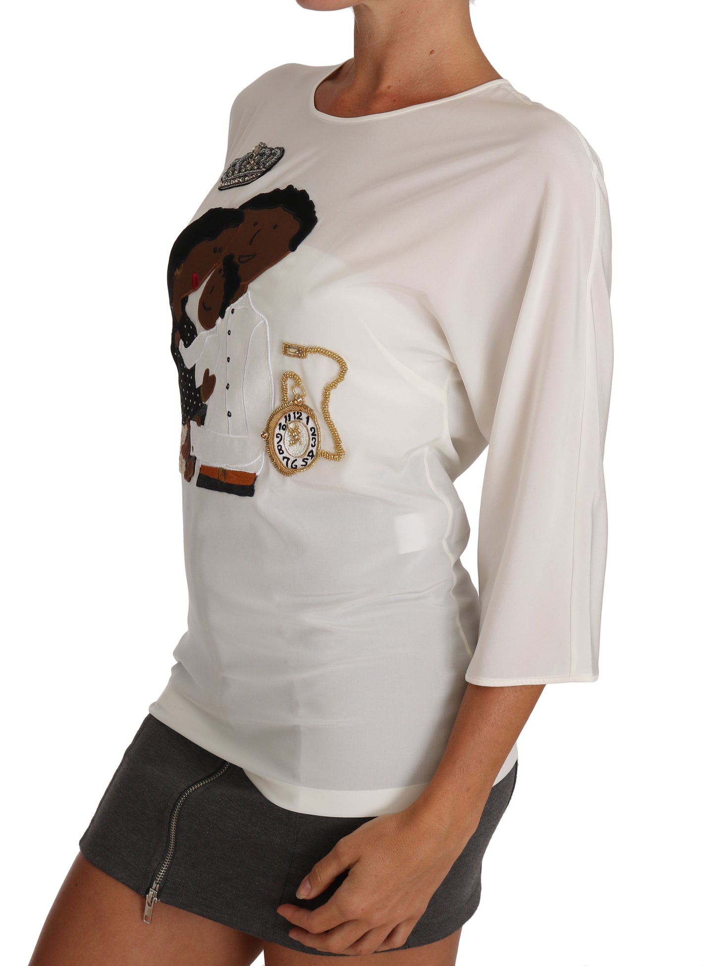 تيشيرت دولتشي آند غابانا الحريري الأبيض #dgfamily كريستال