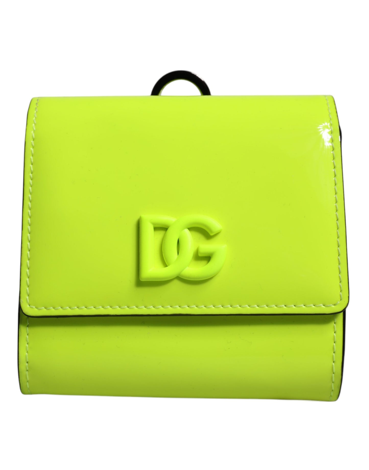 محفظة دولتشي آند غابانا ذات الطيات المزدوجة باللون الأصفر والأخضر وشعار DG وحزام الرقبة