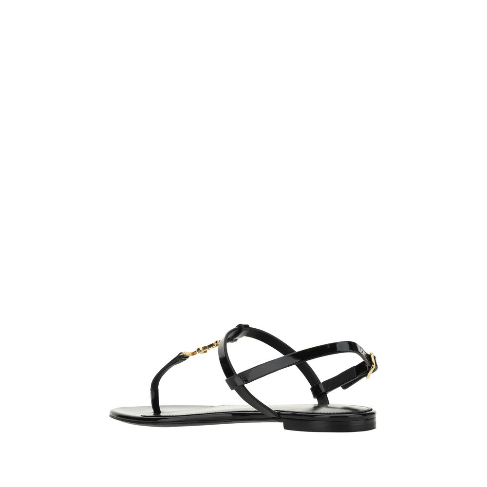 Saint Laurent Black Calf Leather Bos Taurus Flat Sandals