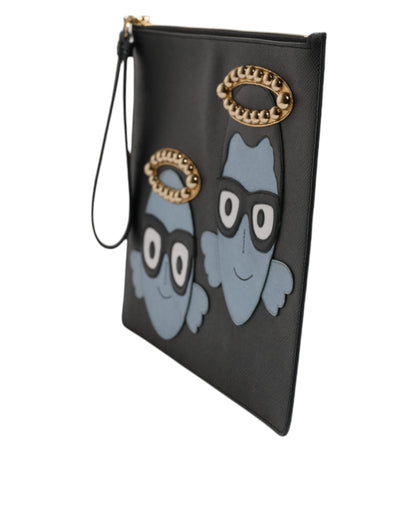 حقيبة دولتشي آند غابانا الجلدية السوداء المزخرفة للرجال بسحاب #DGFAMILY