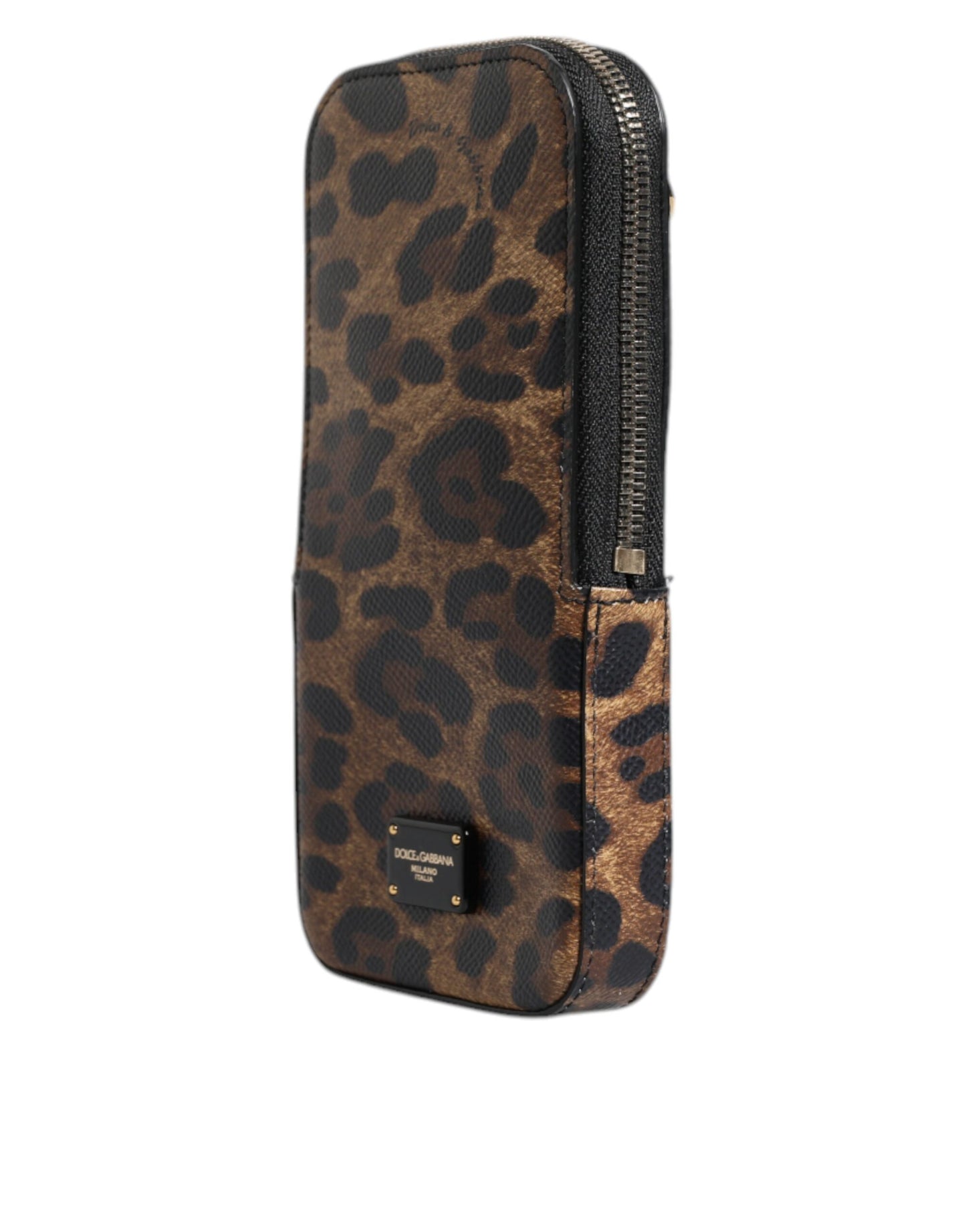 محفظة دولتشي آند غابانا من جلد دوفين بطبعة جلد النمر باللون البني مزودة بسحاب