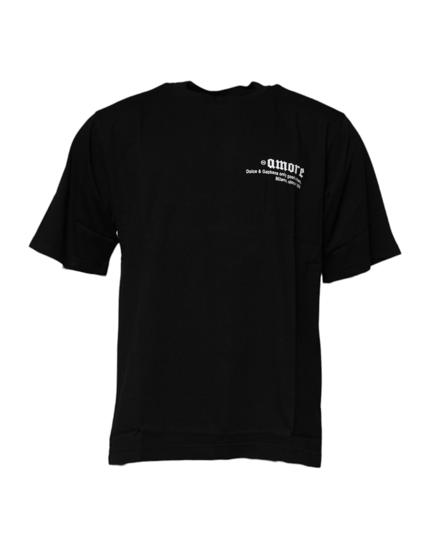 تي شيرت دولتشي آند غابانا أسود من القطن بنقشة جلد النمر مع رقبة دائرية