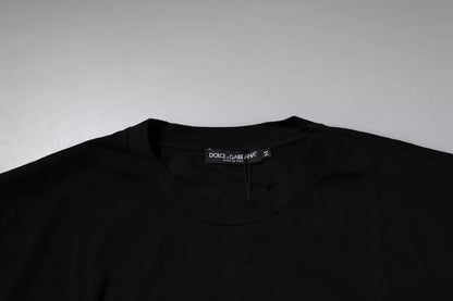 تي شيرت دولتشي آند غابانا أسود من القطن بنقشة جلد النمر مع رقبة دائرية