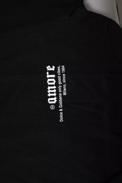 تي شيرت دولتشي آند غابانا أسود من القطن بنقشة جلد النمر مع رقبة دائرية