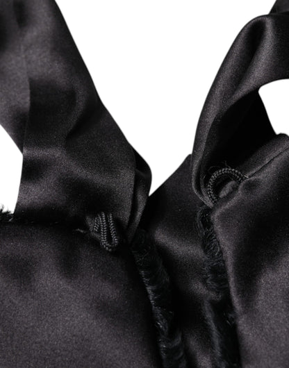 وشاح شتوي دافئ للرقبة من فرو الحمل الأسود من دولتشي آند غابانا للنساء