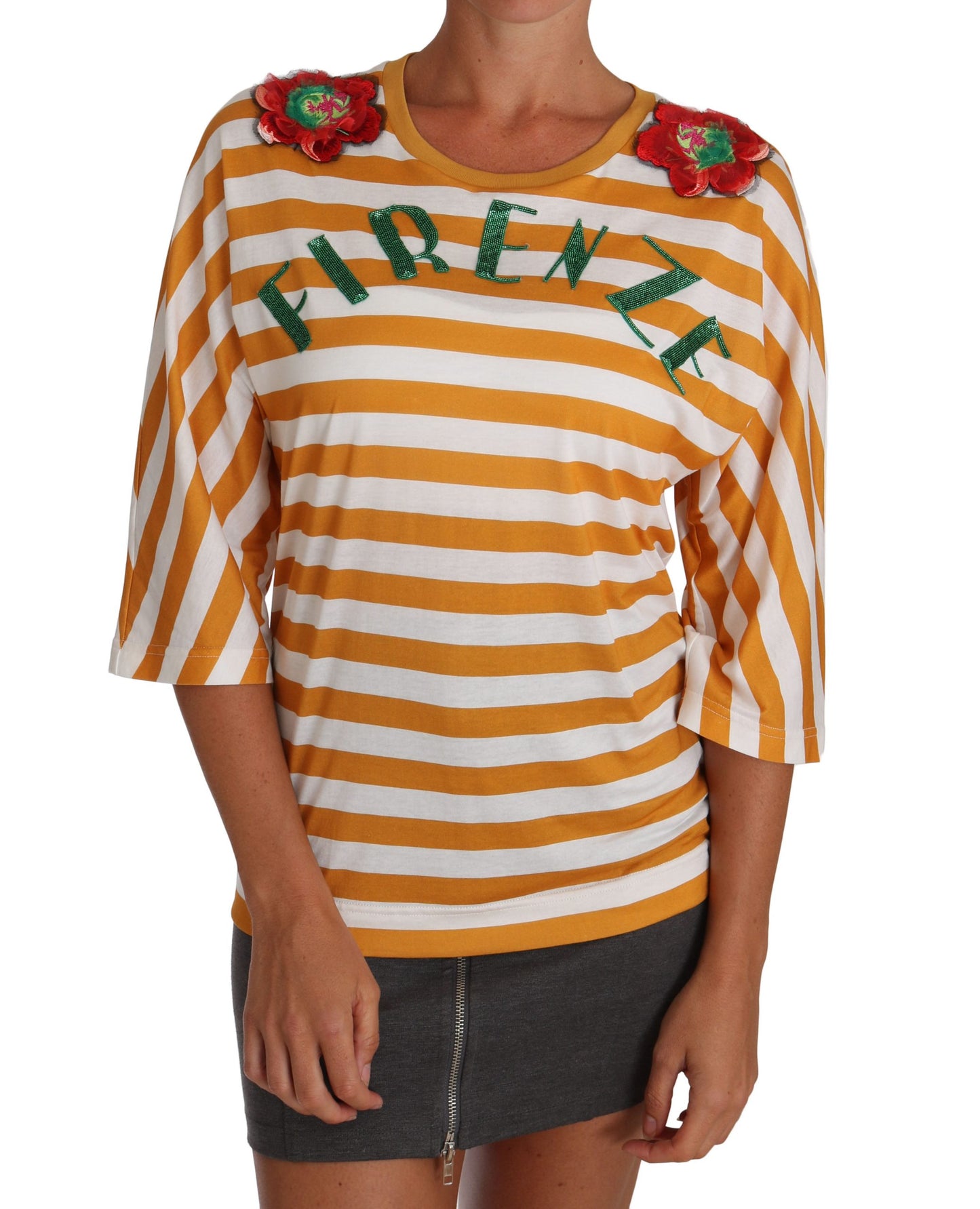 تيشيرت دولتشي آند غابانا أبيض برتقالي فيرينزي