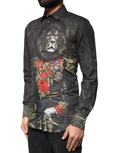 Dolce & Gabbana Black Royal Pet Portrait GOLD Dress Shirt