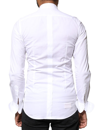 Dolce & Gabbana White GOLD Cotton Poplin Bib Formal Men Dress Shirt