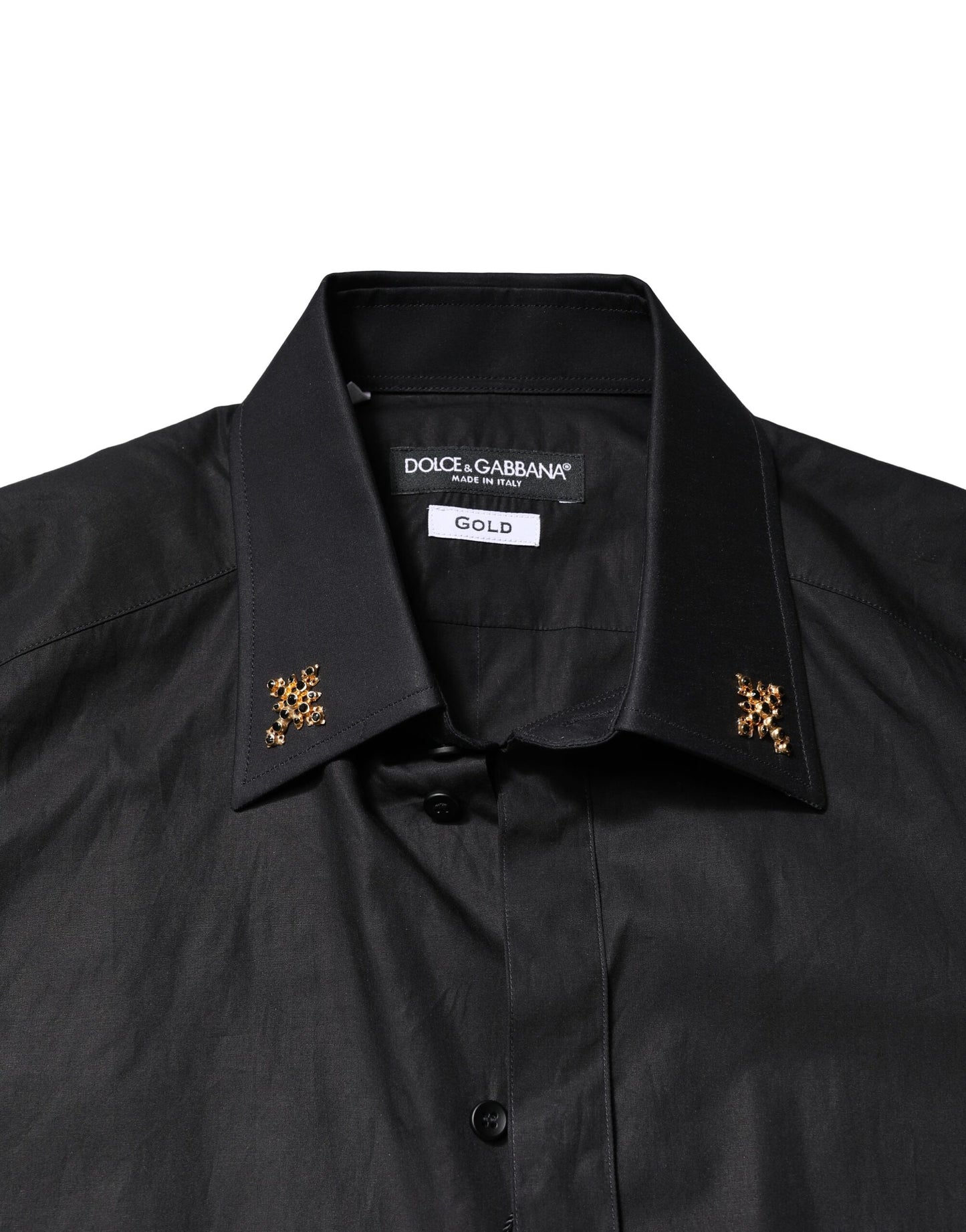 Dolce & Gabbana Black GOLD Cross Embellished Men Dress Shirt