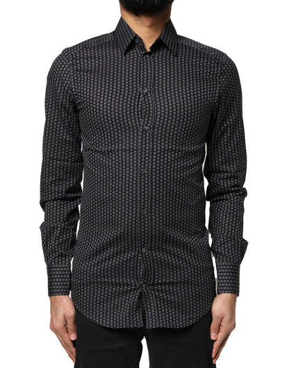 Dolce & Gabbana Black GOLD Patterned Cotton Men Dress Shirt