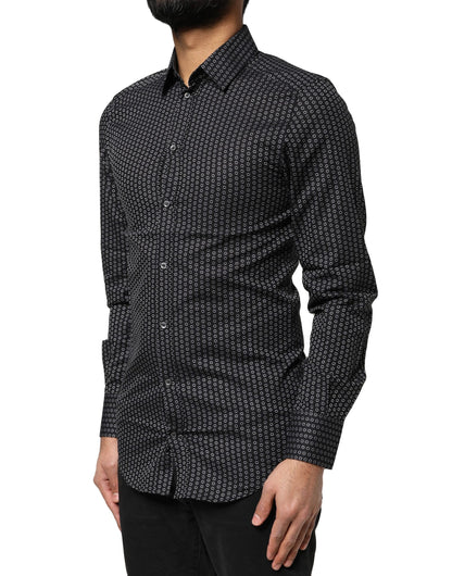 Dolce & Gabbana Black GOLD Patterned Cotton Men Dress Shirt