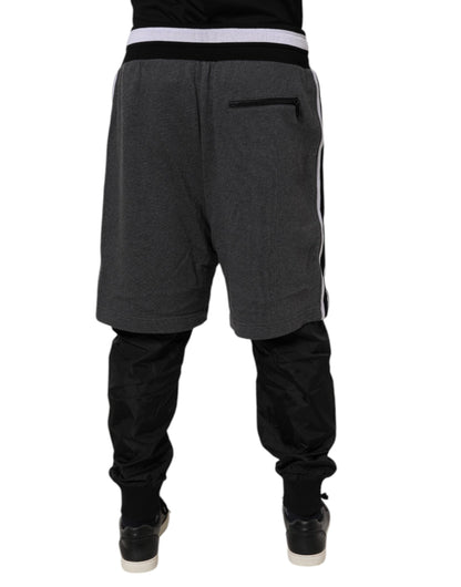 Dolce & Gabbana Black Gray Cotton Layered Men Sweatpants Pants