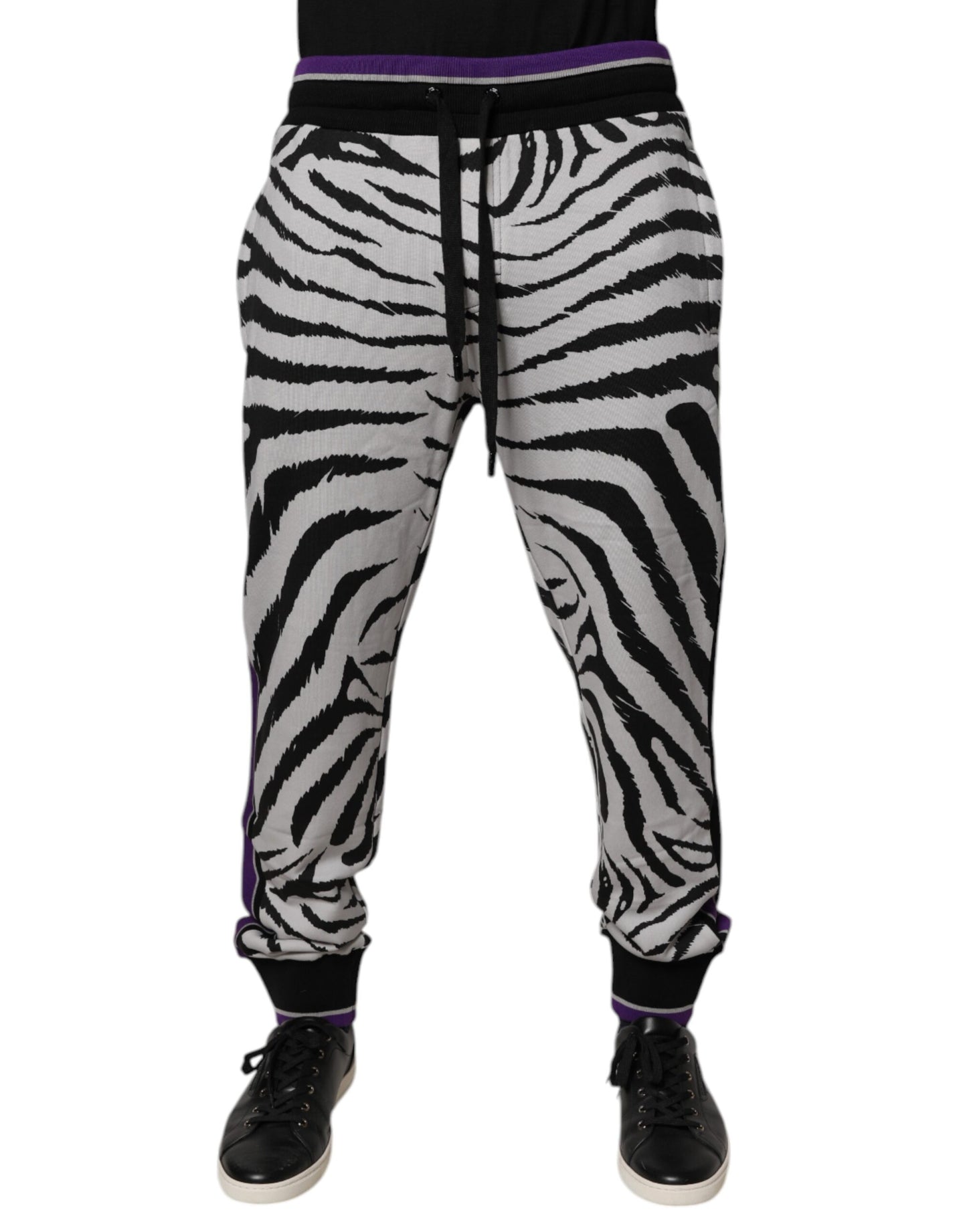 Dolce & Gabbana Black White Zebra Men Jogger Sweatpants Pants