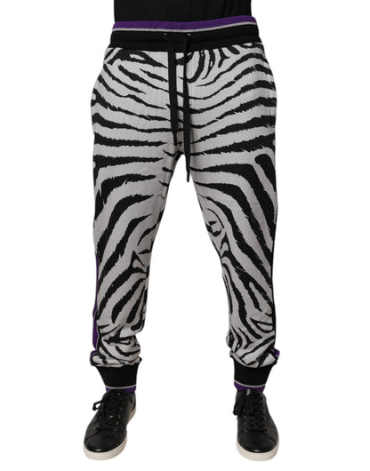Dolce & Gabbana Black White Zebra Men Jogger Sweatpants Pants
