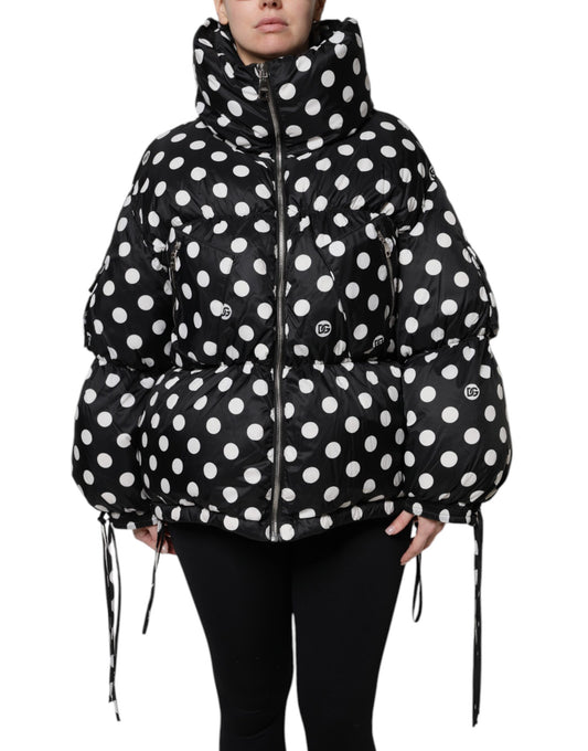 Dolce & Gabbana Black White Polka Dot Full Zip Puffer Jacket