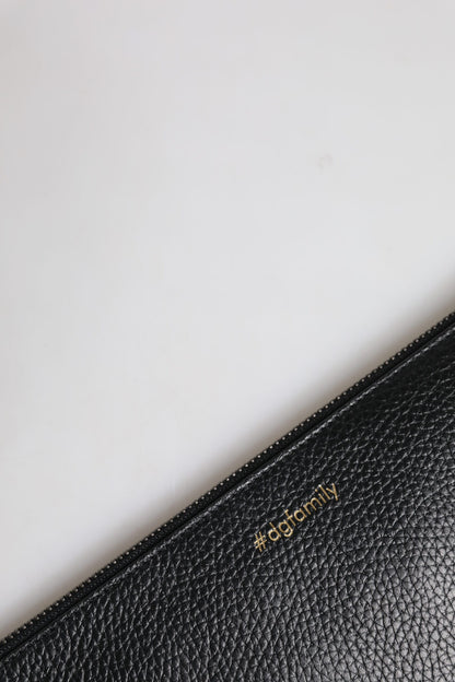 Dolce & Gabbana Black Leather #DGFAMILY Embellished Men Zip Pouch Bag