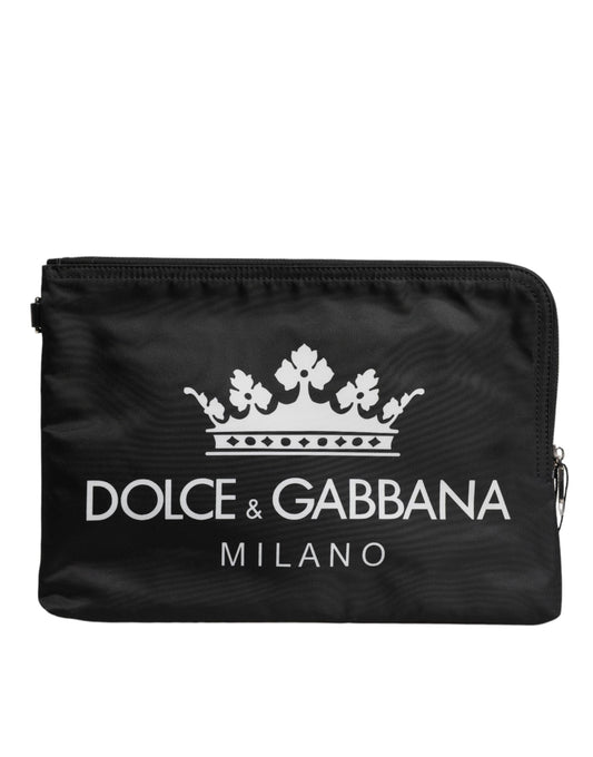 حقيبة كلاتش من النايلون بطبعة DG Milano باللون الأسود من Dolce &amp; Gabbana