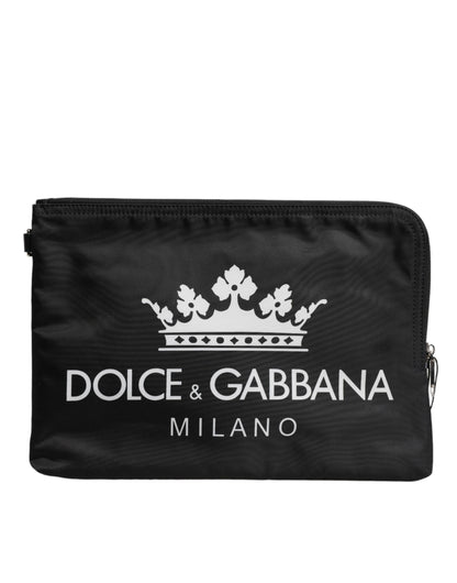 حقيبة كلاتش من النايلون بطبعة DG Milano باللون الأسود من Dolce &amp; Gabbana