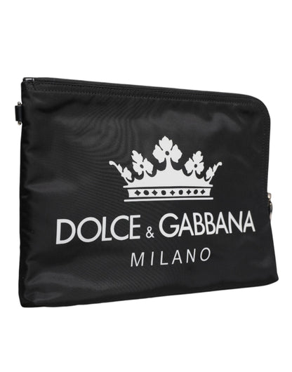 حقيبة كلاتش من النايلون بطبعة DG Milano باللون الأسود من Dolce &amp; Gabbana