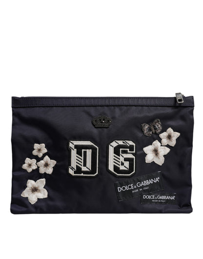 Dolce & Gabbana Blue DG Logo Patch Embellished Pouch Clutch Bag