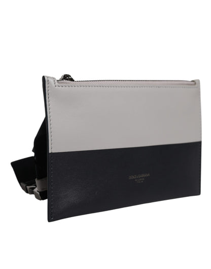 حقيبة كروس بودي من دولتشي آند غابانا، من الجلد الأسود والأبيض، منقوش عليها شعار دولتشي آند غابانا