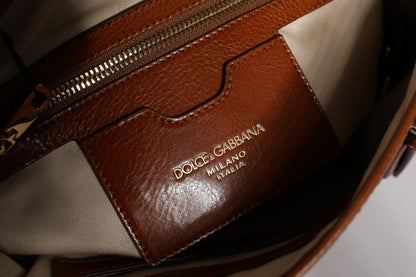 حقيبة دولتشي آند غابانا بحزام كتف من الجلد البني بنقشة جلد النمر