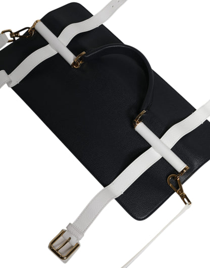 حقيبة كتف دولتشي آند غابانا من جلد العجل باللون الأزرق والأبيض