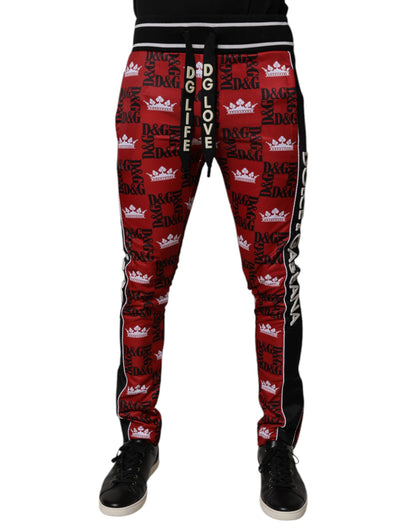 Dolce & Gabbana Red Crown Logo Monogram Men Sweatpants Pants