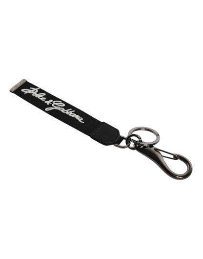 Dolce & Gabbana Black White DG Logo Silver Men Keychain Polyester Keyring