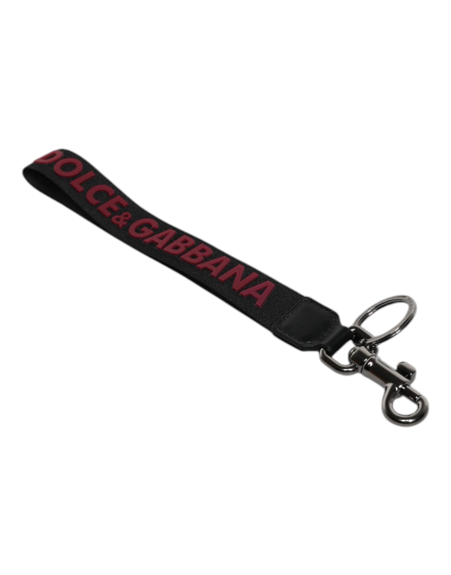 Dolce & Gabbana Black Logo Nylon Silver Brass Men Holder Keychain Keyring