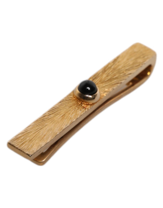 Dolce & Gabbana Black Sapphire Gold Tone Brass Tie Clip Bar