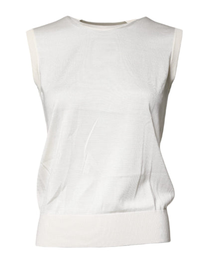 Dolce & Gabbana Cream Sleeveless Silk Round Neck Tank Top