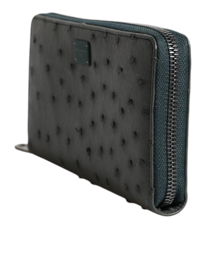 محفظة كونتيننتال بسحاب دائري ولوحة شعار النعامة الخضراء من دولتشي آند غابانا