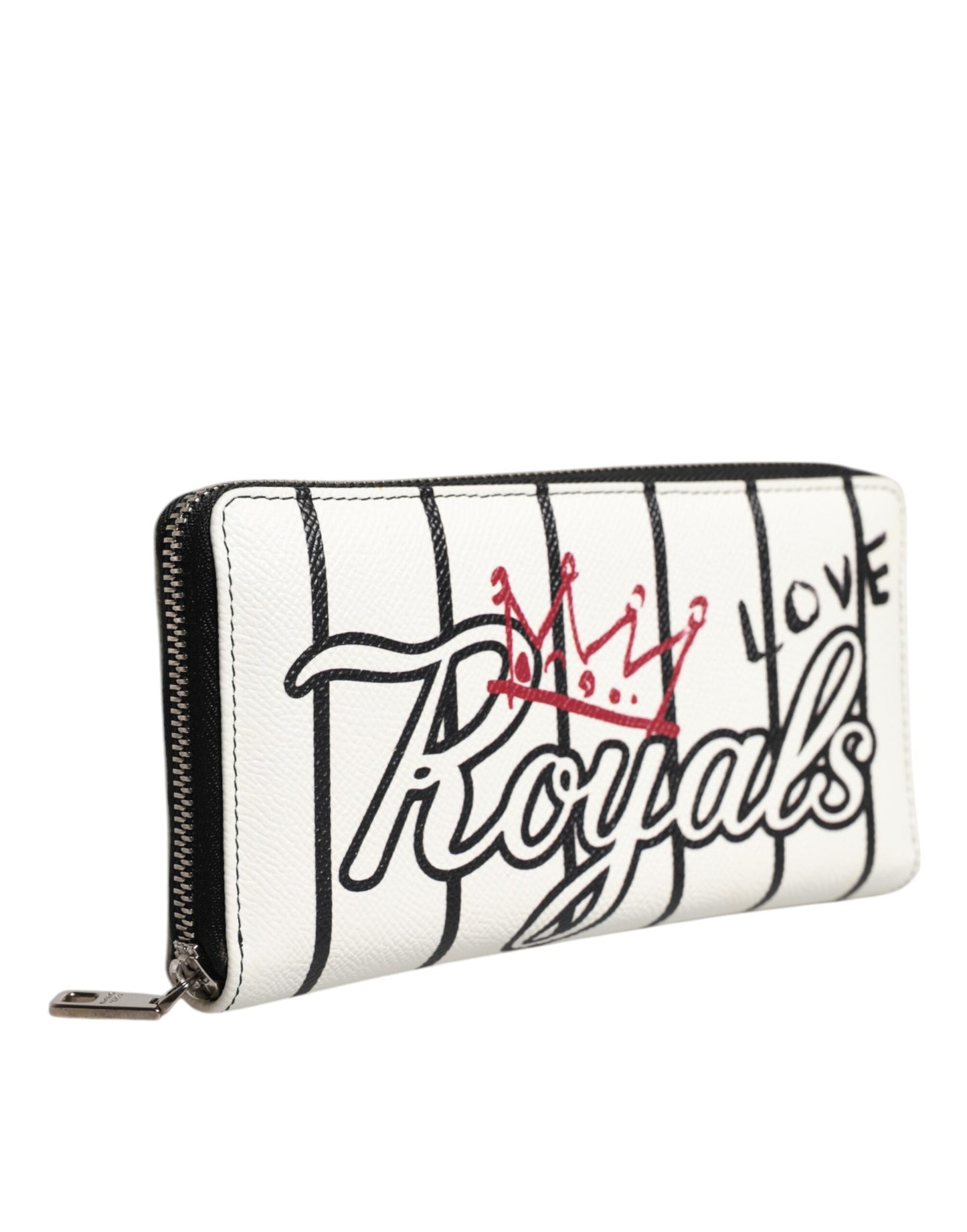 محفظة دولتشي آند غابانا DG Crown Royals Continental المصنوعة من الجلد الأبيض بسحاب دائري