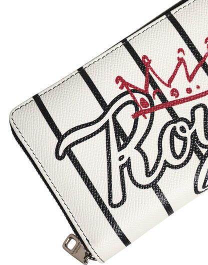 محفظة دولتشي آند غابانا DG Crown Royals Continental المصنوعة من الجلد الأبيض بسحاب دائري