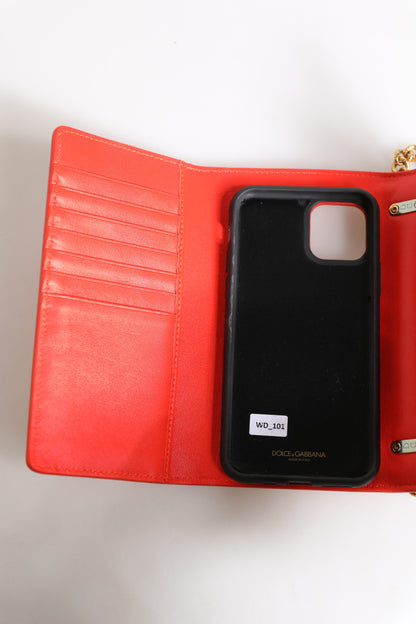 حقيبة دولتشي آند غابانا كروس بودي بغطاء هاتف مبطن من الجلد الأحمر