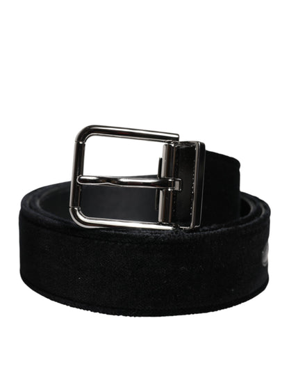 Dolce & Gabbana Black Cotton Silver Tone Metal Buckle Belt