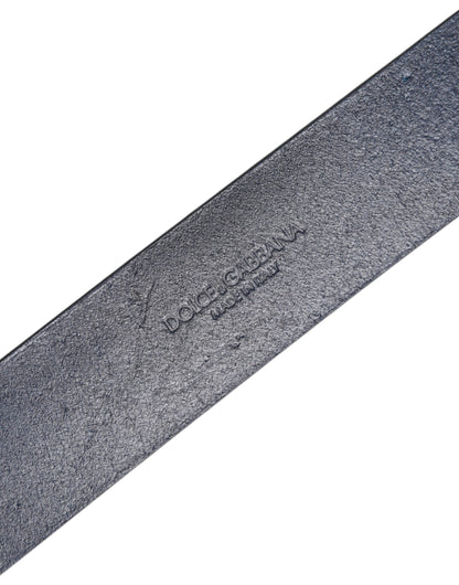 حزام دولتشي آند غابانا الكلاسيكي المصنوع من الجلد الأزرق ومشبك الشعار المعدني