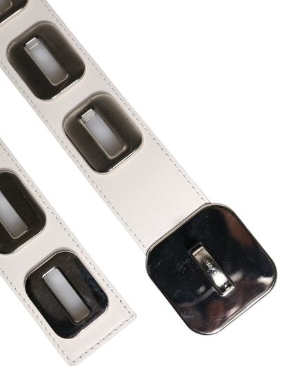 Dolce & Gabbana White Leather Gold Tone Rotating Buckle Belt