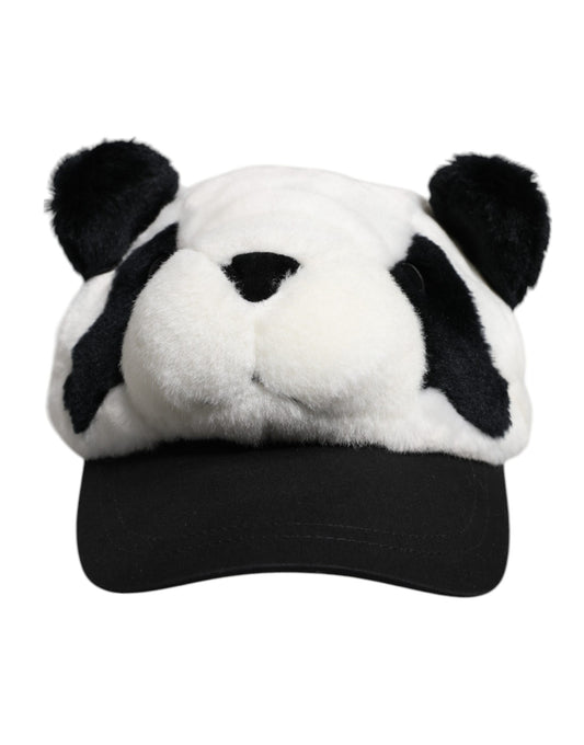 Dolce & Gabbana Black White Panda Fur Women Baseball Cap
