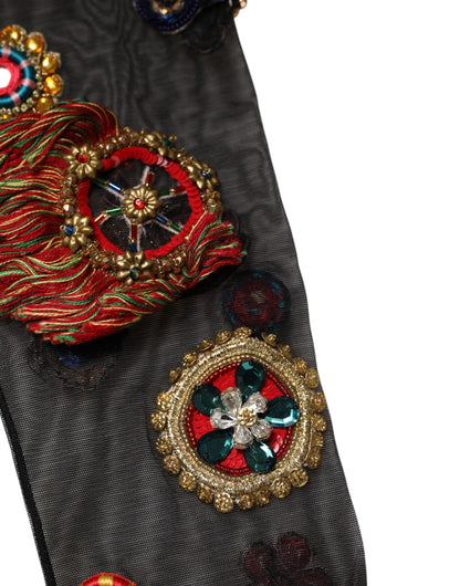 Dolce & Gabbana Black Stretch Carretto Crystal Stockings Socks