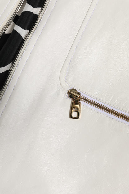 Dolce & Gabbana White Collared Full Zip Biker Coat Jacket