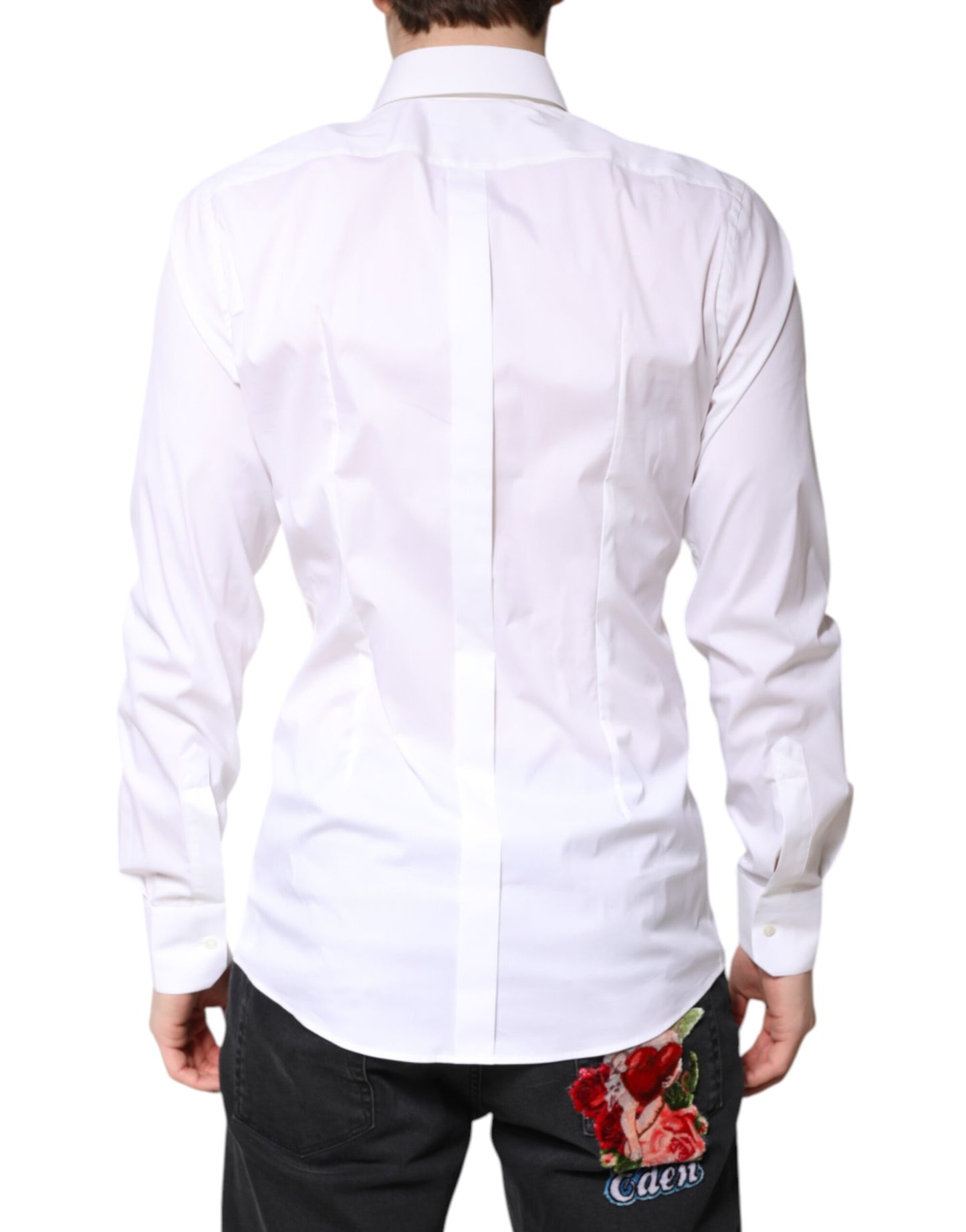 Dolce & Gabbana White Cotton GOLD Dress Formal Collared Shirt