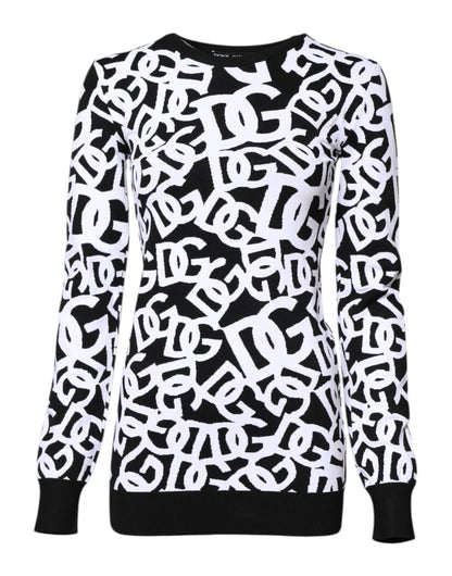 Dolce & Gabbana Black White Logo Print Women Pullover Sweater