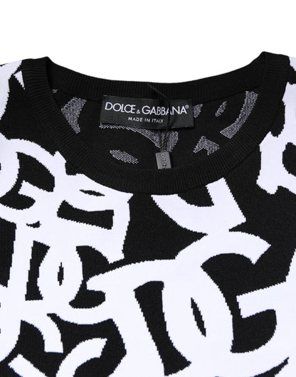 Dolce & Gabbana Black White Logo Print Women Pullover Sweater