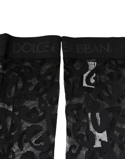 Dolce & Gabbana Black Floral Lace Cotton Stretch Stockings Socks
