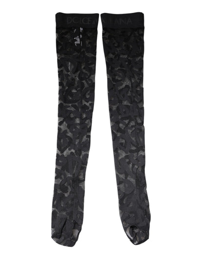 Dolce & Gabbana Black Floral Lace Cotton Stretch Stockings Socks