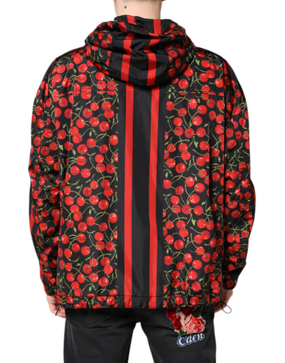 Dolce & Gabbana Black Cherry Print Hooded Windbreaker Jacket