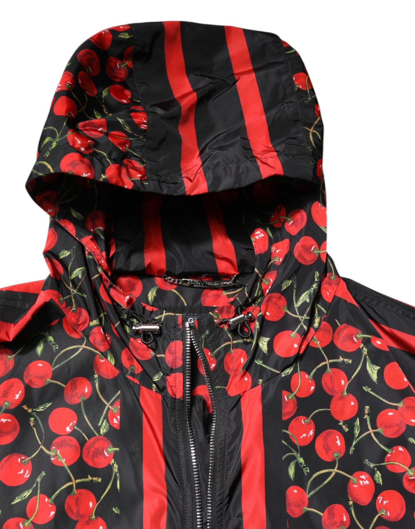 Dolce & Gabbana Black Cherry Print Hooded Windbreaker Jacket